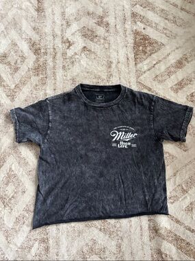 Miller High Life Black Acid Wash Crop Tee